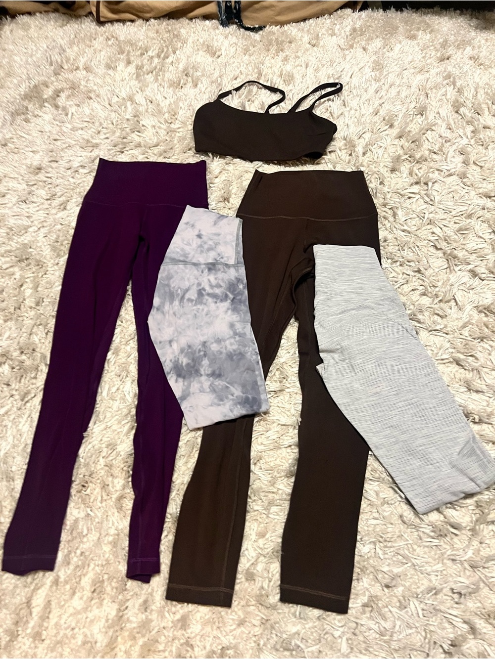 Mixed Activewear Legging Set with Sports Bra - Plum, Chocolate, Gray